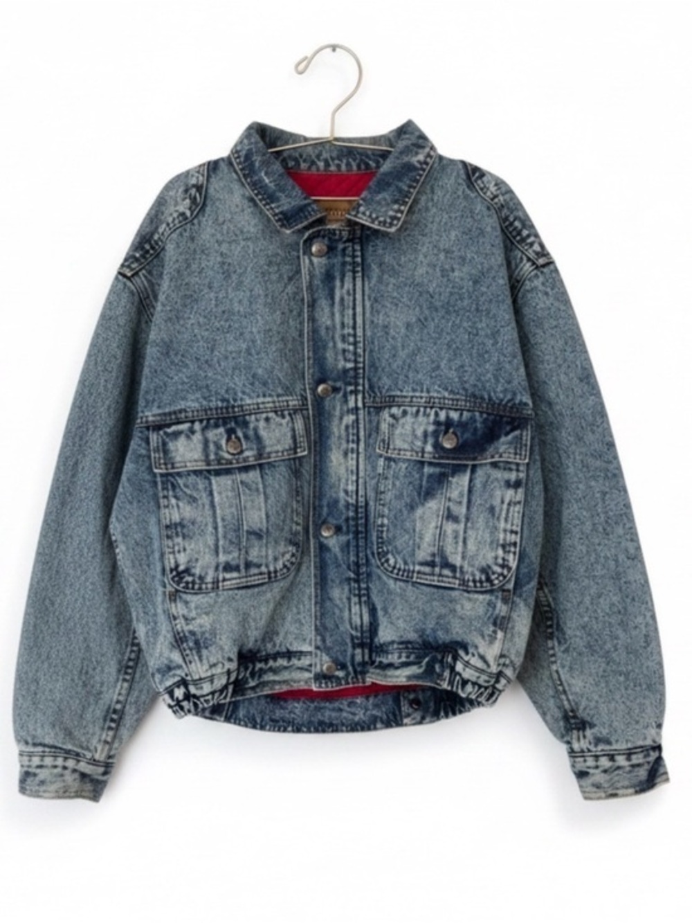 Vintage Levi’s Acid Wash Denim Jacket Made in USA 80s Oversized Denim Red Lined
